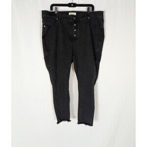 Madewell Jeans 35P Women's Black High Rise Button Fly Raw Hem Skinny Leg